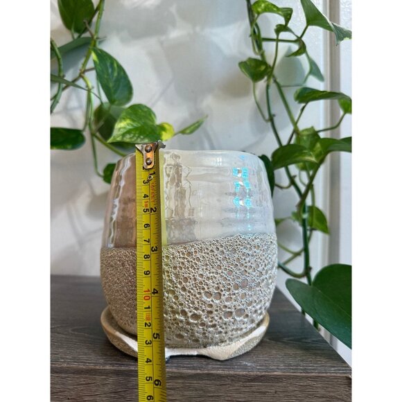 Textured Ceramic Planter with Saucer - Picture 8 of 10
